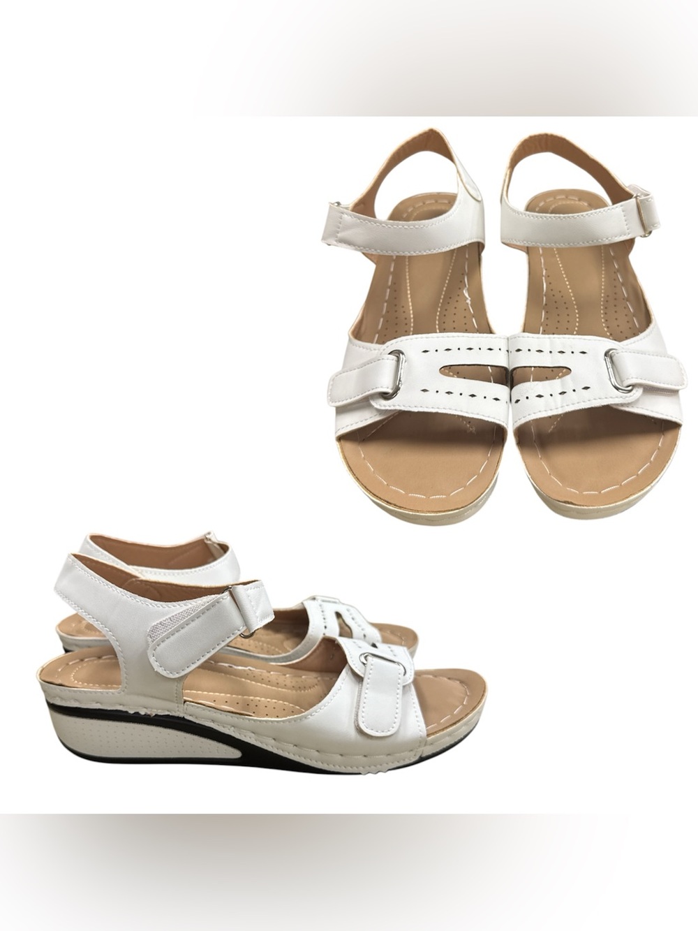 White Adjustable Comfort Sandals with Velcro Straps S9.5